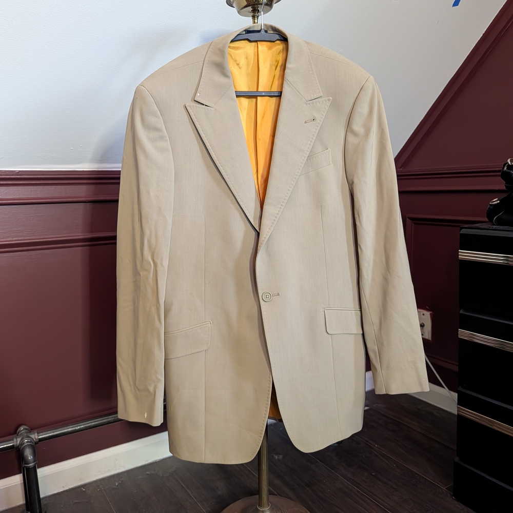 SANFORD BRYANT Bespoke Peak Lapel One-button Italian High Twist Wool Tan Jacket